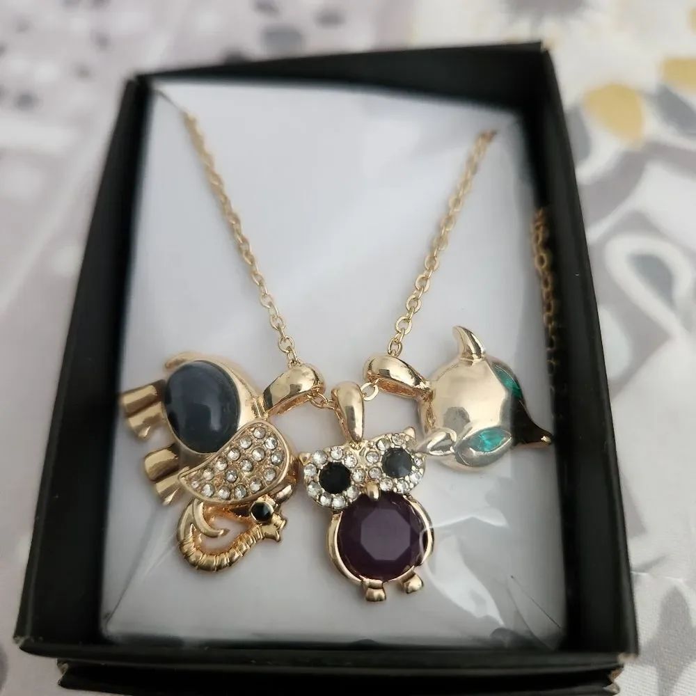 Studio 1886 Wild Wisdom Pendant Necklace 3 Removable Pendants Glass Stone Accent